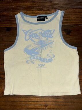 Cream Tank with Light Blue Trim and Corvette Graphic